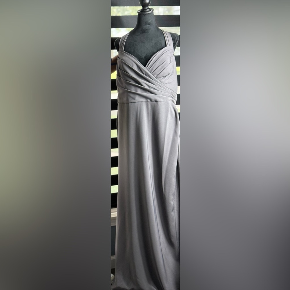 Bari Jay Dark Gray Evening, Bridal, Prom Gown, Flowing Stretch Crepe Size 20